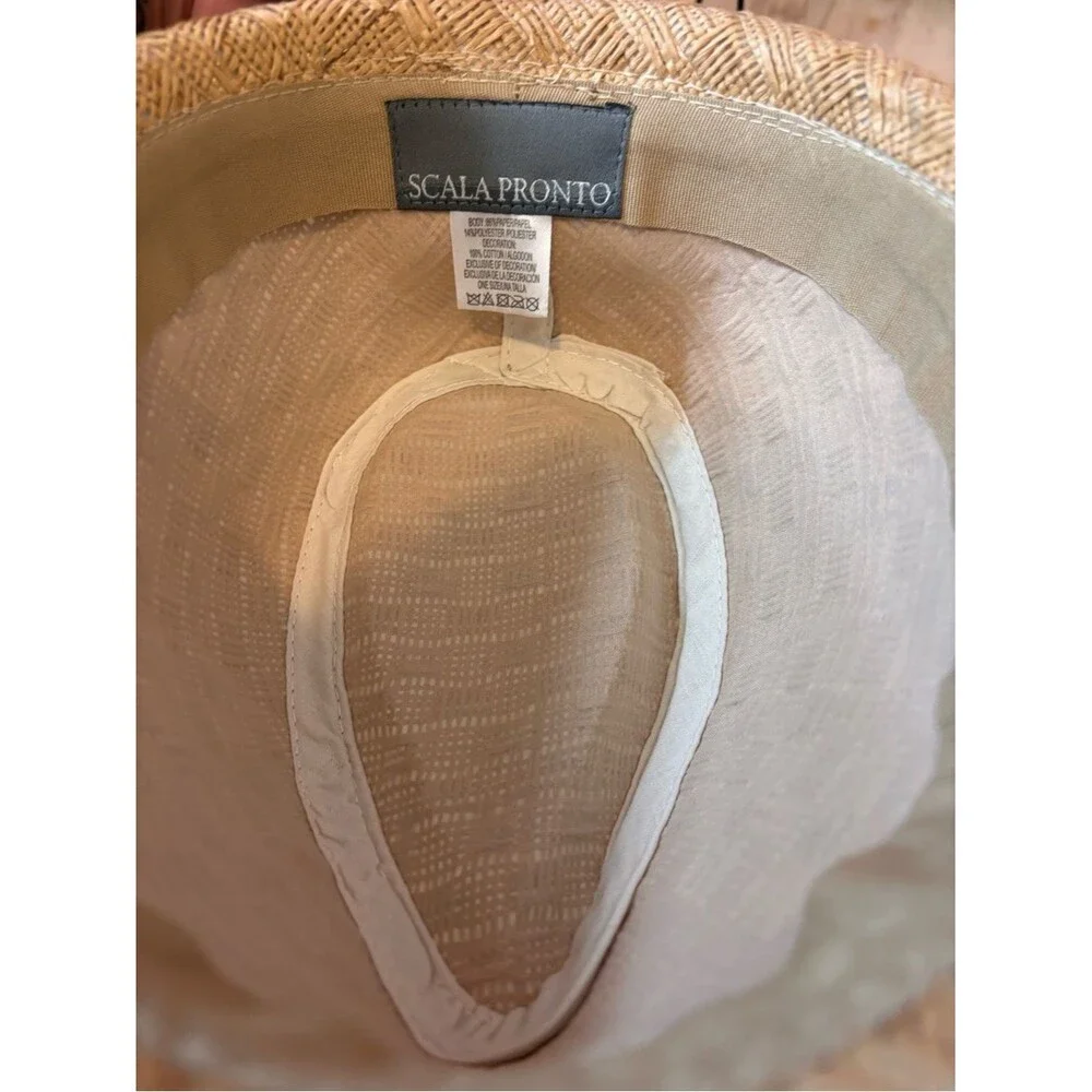 Scala Pronto Woven Straw Fedora Hat Beige Basket Weave Boho Summer Hat